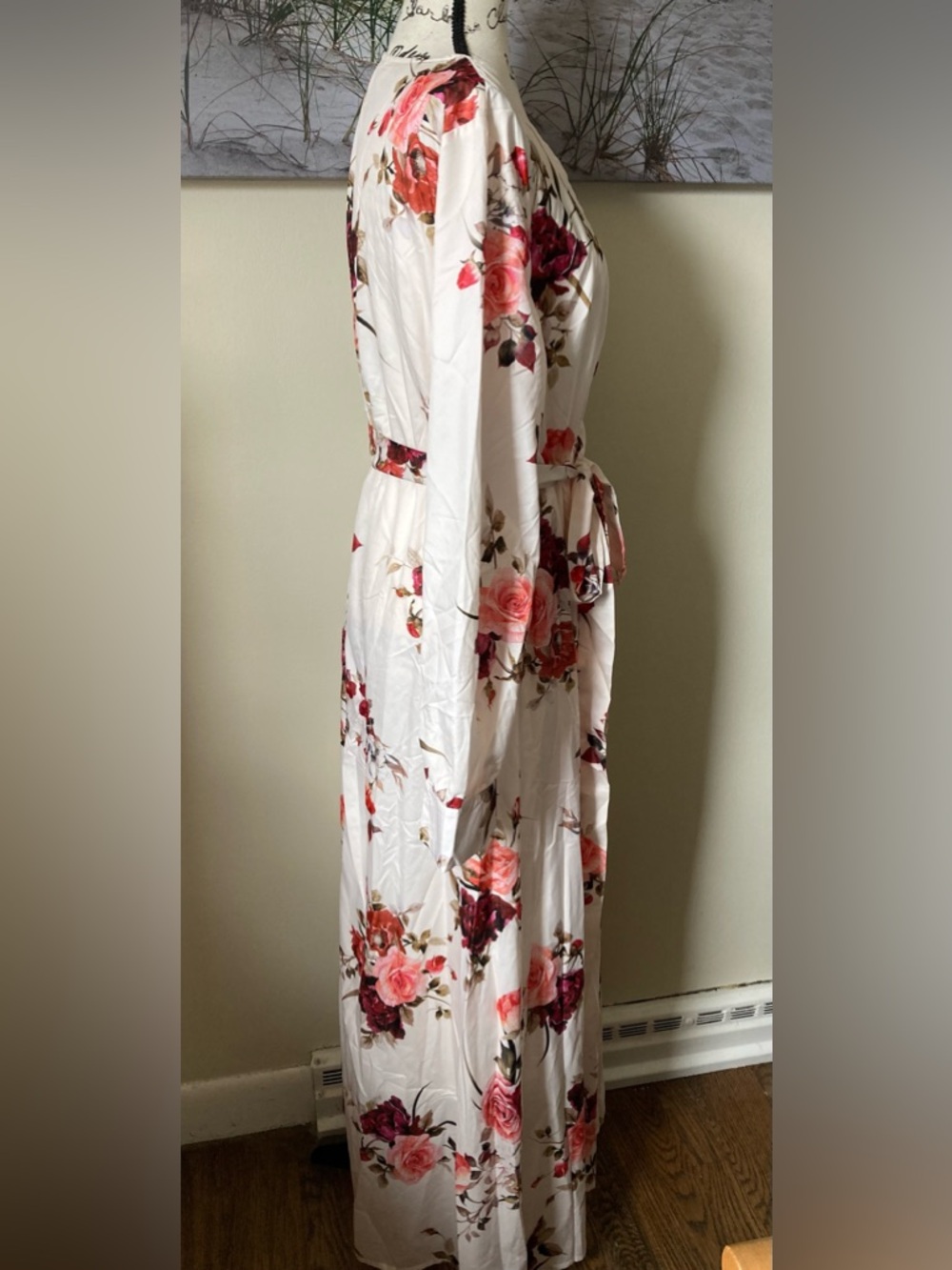 Curvedream ivory long sleeve floral maxi v-neck dress, size XL, fits like L - Picture 3 of 10